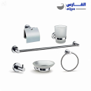 طقم إكسسوارات حمام ستانلس ستيل دائري – فضي وأسود – صناعة إيطالية بضمان 3 سنوات