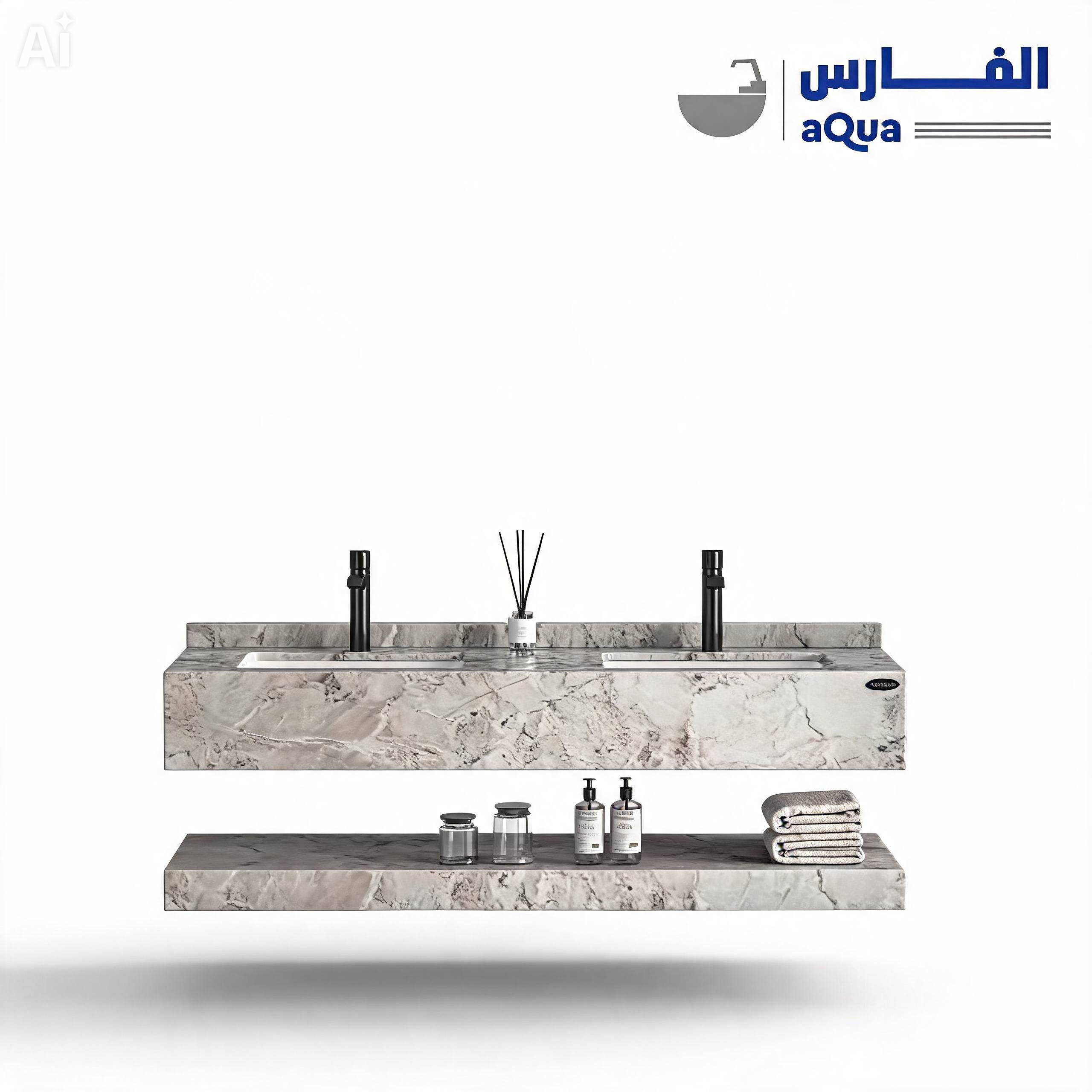 مغسلة بورسلان مزدوجة ليزر بحوضين مع 2 مرآة LED وفوطتين ستانلس ستيل أسود – بيج ورمادي – مقاس 150×50 سم – ضمان 5 سنوات